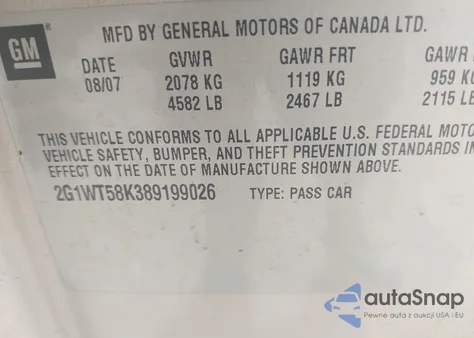 2008 Chevrolet Impala Lt z USA, uszkodzony, nr VIN 2G1WT58K389199026